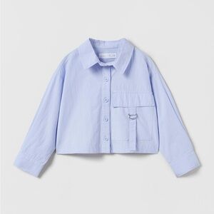 Zara Kids Light Blue Button Up Cropped Shirt